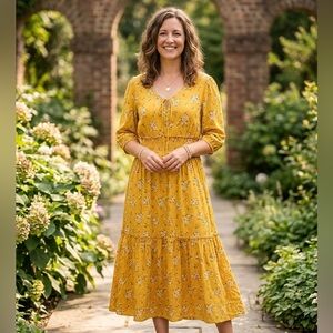 Siren Lily | Yellow Floral Midi Dress | Sz L